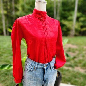 Authentic Authentic Vintage 80's pinch pleated red secretary blouse